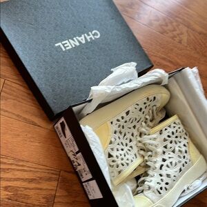Chanel White and Cream High-Top Sneakers